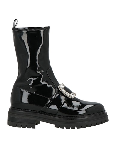 SERGIO ROSSI Ankle boot Black Leather, Textile fibres