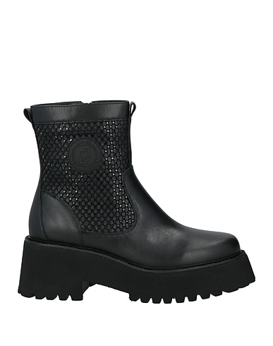 LIU •JO Ankle boot Black Leather, Textile fibers