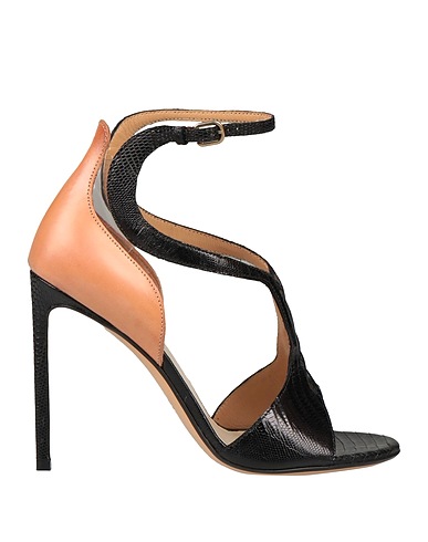 FRANCESCO RUSSO Sandals Black Leather, Tegu lizard skin, Plastic