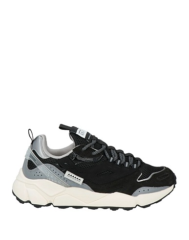 RUN OF Sneakers Black Leather, Textile fibres