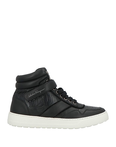 FERRAGAMO Sneakers Nero Pelle di zampa di struzzo, Pelle di vitello