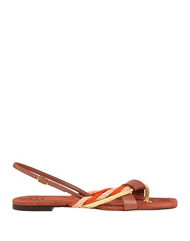 C LOVE Flip flops Brown Leather, Textile fibers