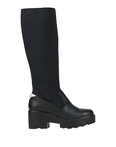 POLLINI Boots Black Leather, Textile fibres
