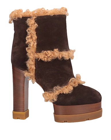 CASADEI Ankle boot Dark brown Leather, Textile fibers