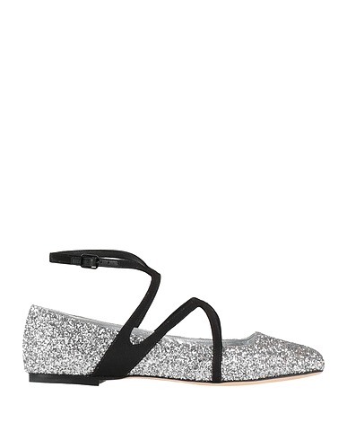 JIMMY CHOO Ballet flats Silver Textile fibers, Leather
