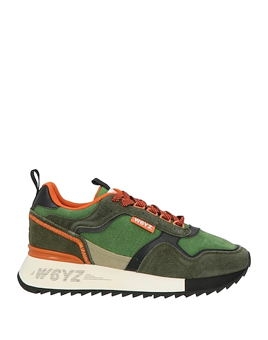W6YZ Sneakers Green Leather, Textile fibers