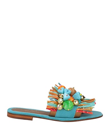 ELINA LINARDAKI Sandali Turchese Pelle, Fibre tessili