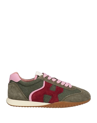 HOGAN Sneakers Military green Leather, Textile fibres