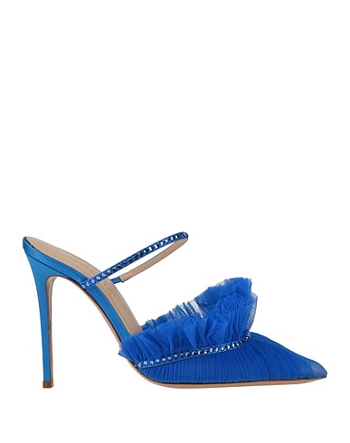 ANDREA WAZEN Mules and clogs Blue Textile fibers, Swarovski® Crystal