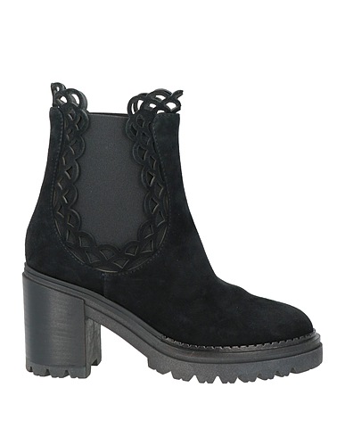 SERGIO ROSSI Ankle boot Black Leather, Textile fibers
