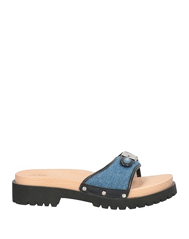 SCHOLL Mules and clogs Blue Textile fibers, Leather