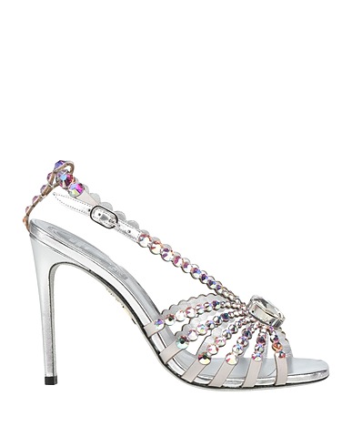 RENE' CAOVILLA Sandals Silver Textile fibers, Leather
