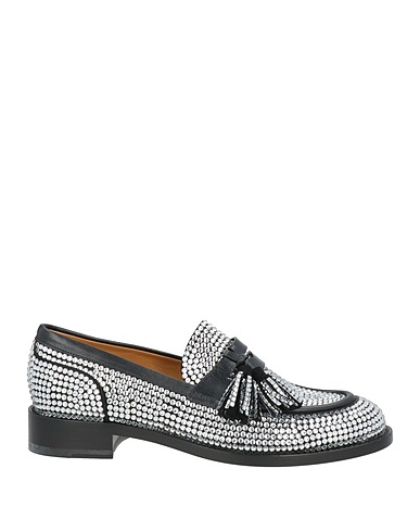 RENE' CAOVILLA Loafers Black Lambskin, Textile fibers