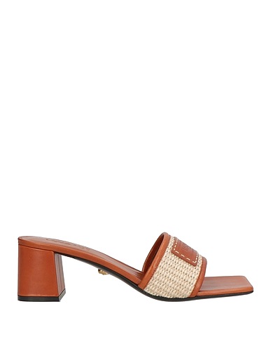 VERSACE Sandals Tan Leather, Textile fibers