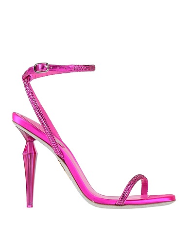 RENE' CAOVILLA Sandals Fuchsia Leather, Textile fibers