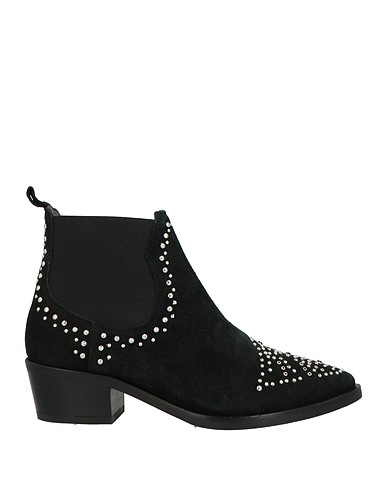 JANET & JANET Ankle boot Black Leather, Textile fibers