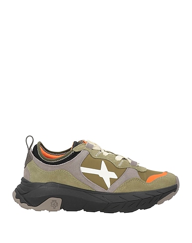 W6YZ Sneakers Military green Leather, Textile fibres