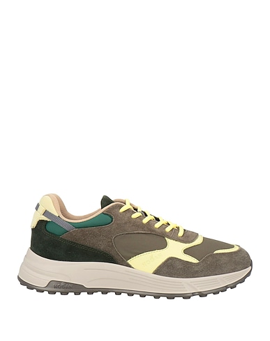 HOGAN Sneakers Military green Leather, Textile fibres