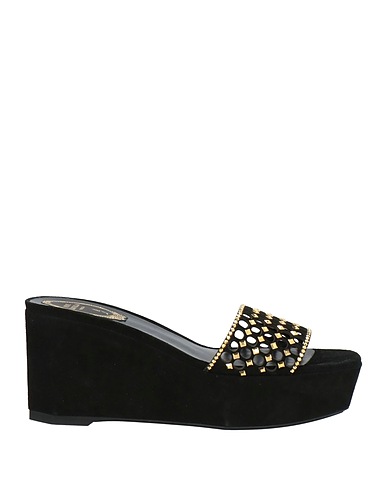 RENE' CAOVILLA Sandalen Schwarz Leder, Gewebefasern