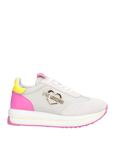 LOVE MOSCHINO Sneakers Grey Leather, Textile fibers
