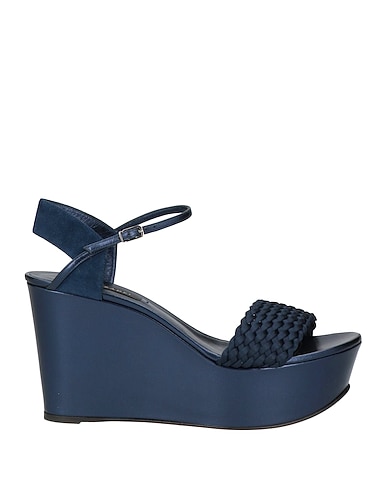 CASADEI Sandals Midnight blue Leather, Textile fibers