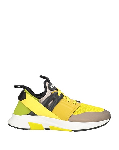 TOM FORD Sneakers Lime green Calfskin, Polyester, Viscose, Polyamide