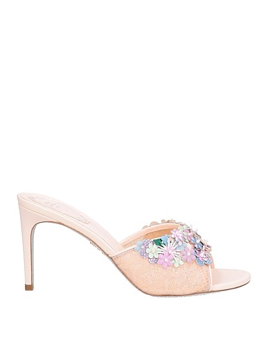 RENE' CAOVILLA Sandals Pink Leather, Textile fibers