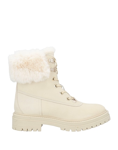 GEOX Ankle boot Beige Leather, Textile fibers