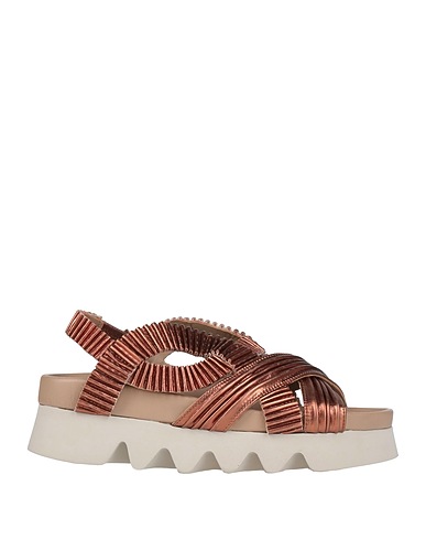 PATRIZIA BONFANTI Sandals Bronze Leather, Textile fibres