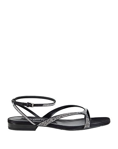 SERGIO ROSSI Sandals Black Leather, Textile fibers
