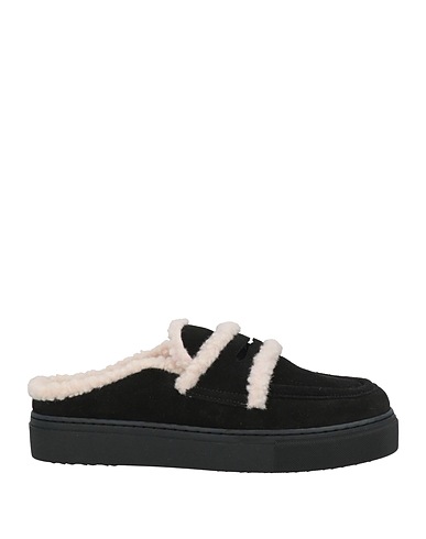 INUIKII Mules and clogs Black Leather, Textile fibres