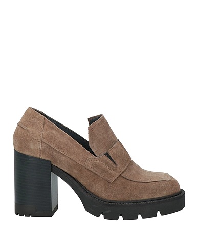 JANET & JANET Loafers Khaki Leather, Elastic fibres