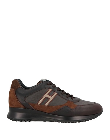 HOGAN Sneakers Dark brown Leather, Textile fibres