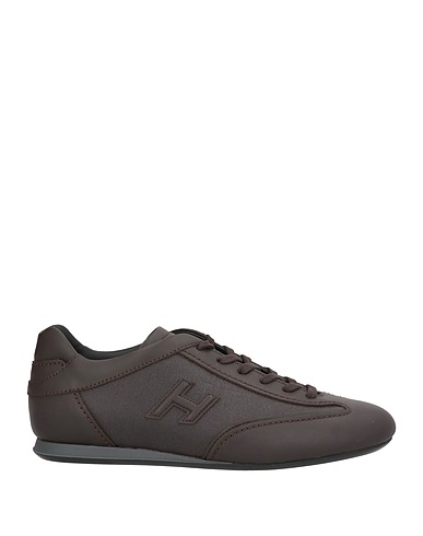 HOGAN Sneakers Dark brown Leather, Textile fibres