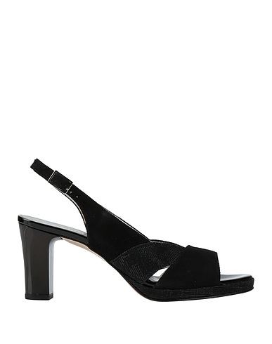 VERNISSAGE Sandals Black Leather, Textile fibres