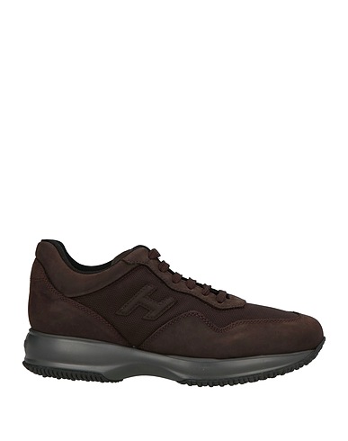 HOGAN Sneakers Dark brown Leather, Textile fibers