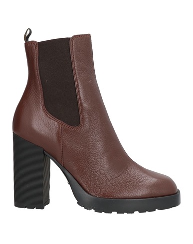 HOGAN Ankle boot Brown Leather, Textile fibers