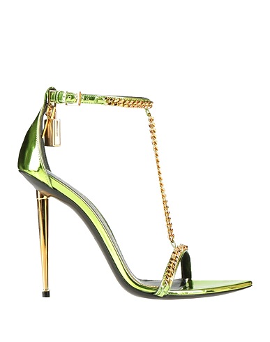 TOM FORD Sandals Lime green Calfskin, Aluminum