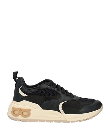 FERRAGAMO Sneakers Black Calfskin, Textile fibers
