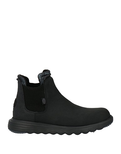 HEY DUDE Ankle boot Black Leather, Textile fibres