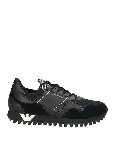 EMPORIO ARMANI Sneakers Black Leather, Textile fibers, Synthetisches Material