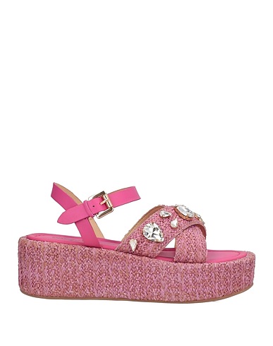EMANUÉLLE VEE Espadrilles Pink Leather, Natural raffia