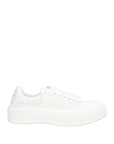 MCQUEEN Sneakers White Leather, Natural raffia