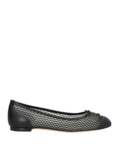 MANOLO BLAHNIK Ballet flats Black Leather, Textile fibres
