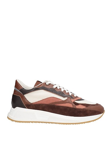 LARDINI Sneakers Dark brown Leather, Textile fibers