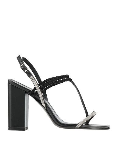 PESERICO Flip flops Black Leather, Textile fibers
