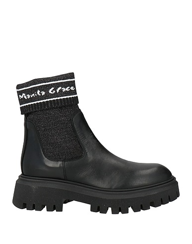MANILA GRACE Ankle boot Black Leather, Textile fibers