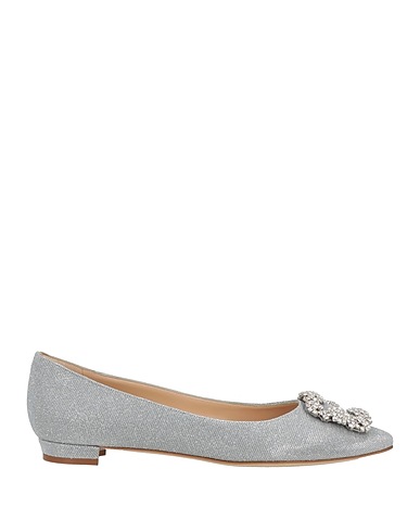MANOLO BLAHNIK Ballet flats Silver Textile fibres