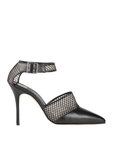 MANOLO BLAHNIK Pump Black Leather, Textile fibers