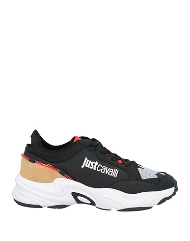 JUST CAVALLI Sneakers Black Leather, Synthetisches Material, Textile fibres